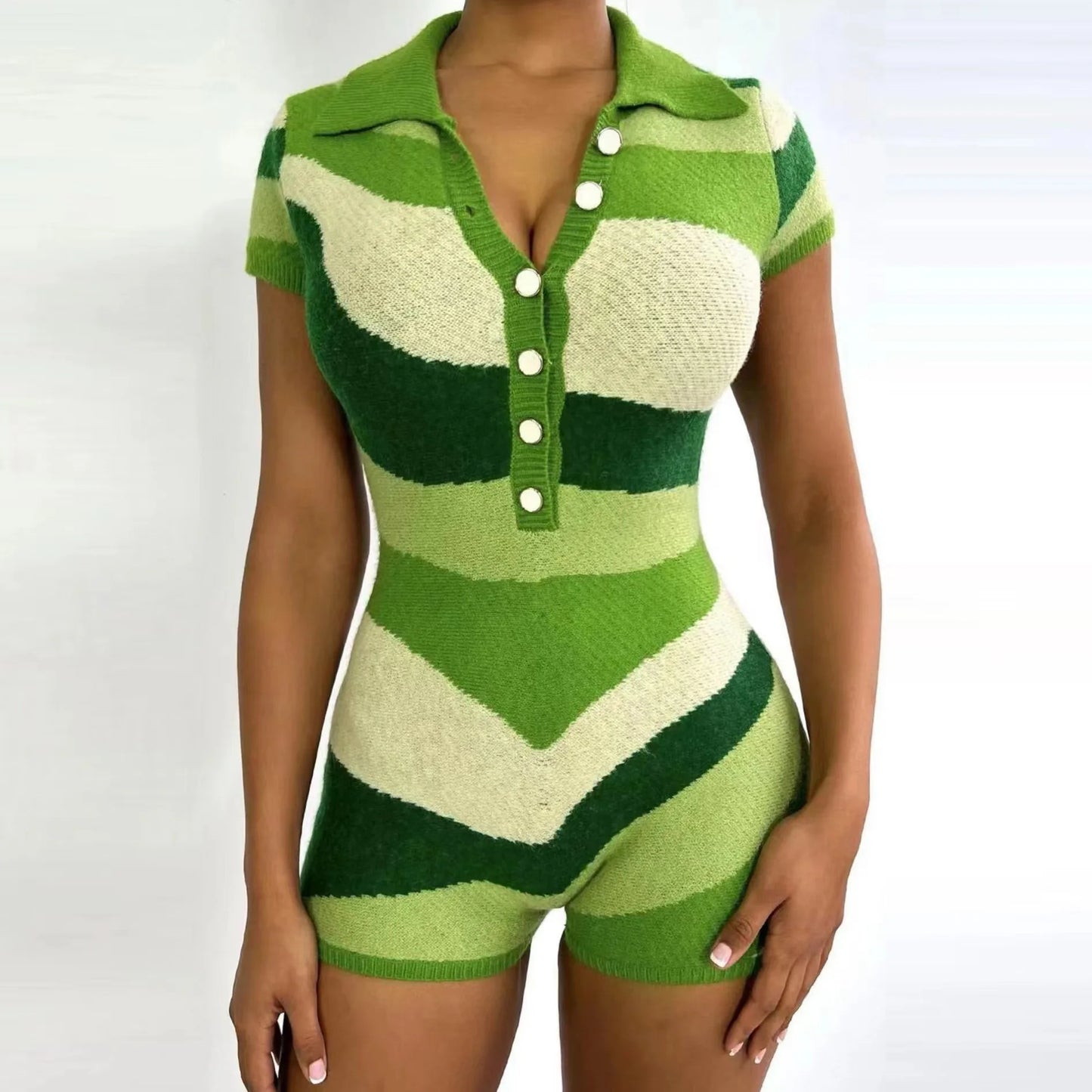 Eat Your Greens Knitted Shorts Romper Jumpsuit