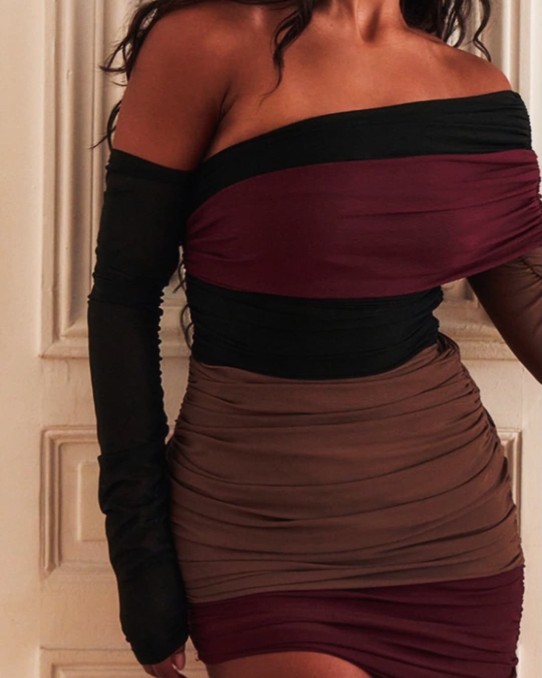 Something to Celebrate Ruched Inclined Shoulder Mi Dress