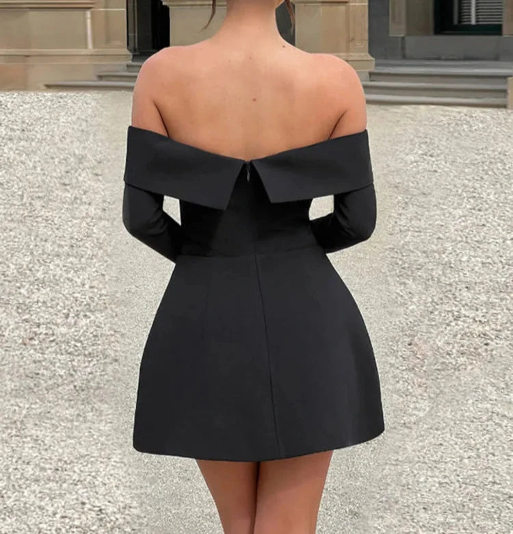 Delightful Taste Off-Shoulder Long Sleeve Flare Dress