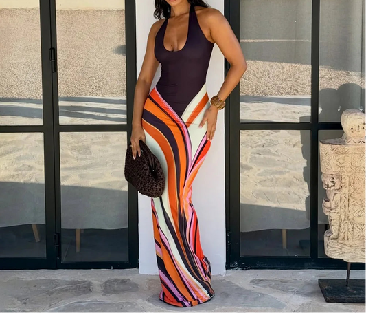 Smooth Sailing Bohemian Print Halter Maxi Dress