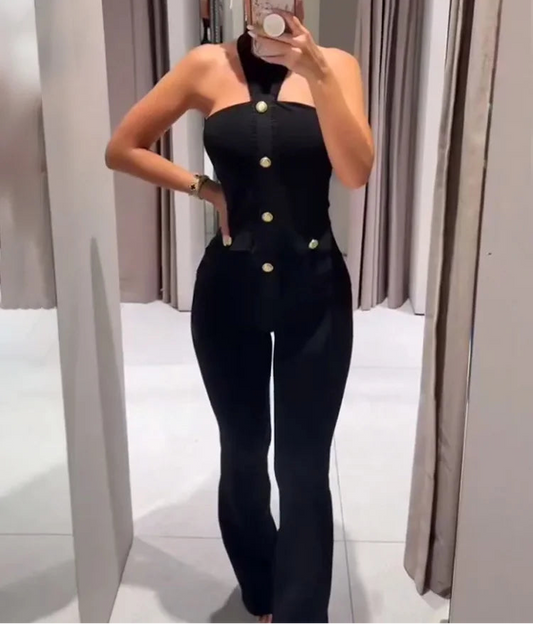 Days of Our Lives Center Strap Halter Flare Pants Combo