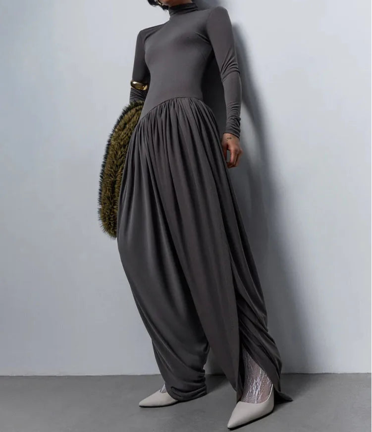 Walk In Authority Draped Leg High Neck Jumpsuit