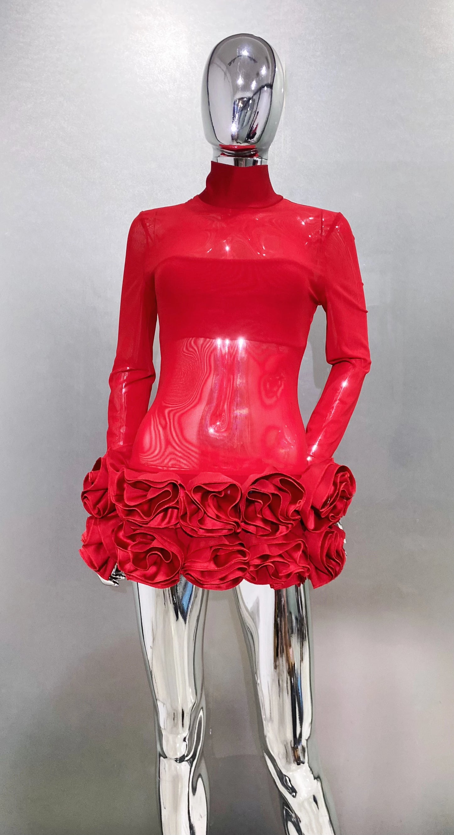 Love Interest Mesh Long Sleeve 3D Floral Dress