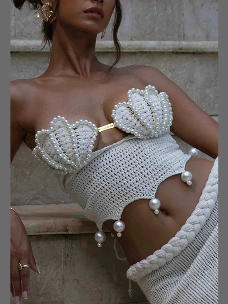 Like What You Sea Crochet Tube Top Skirt Set