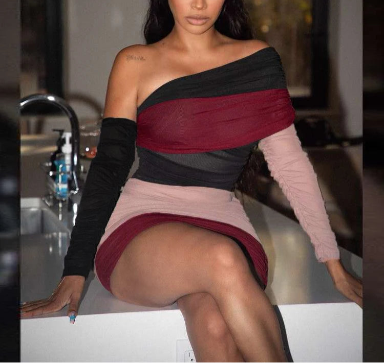 Something to Celebrate Ruched Inclined Shoulder Mi Dress