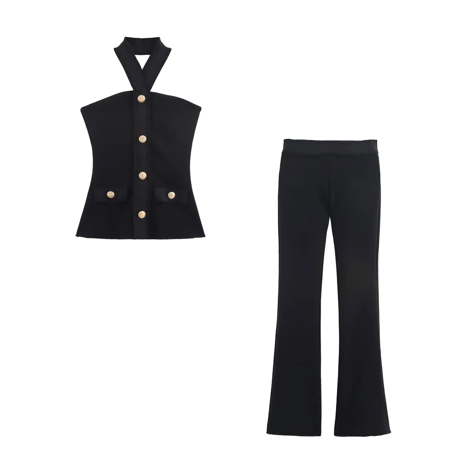 Days of Our Lives Center Strap Halter Flare Pants Combo
