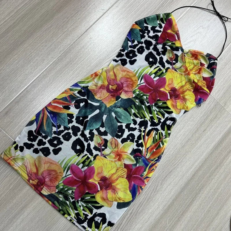 Rooftop Floral Print Halter Mini Dress