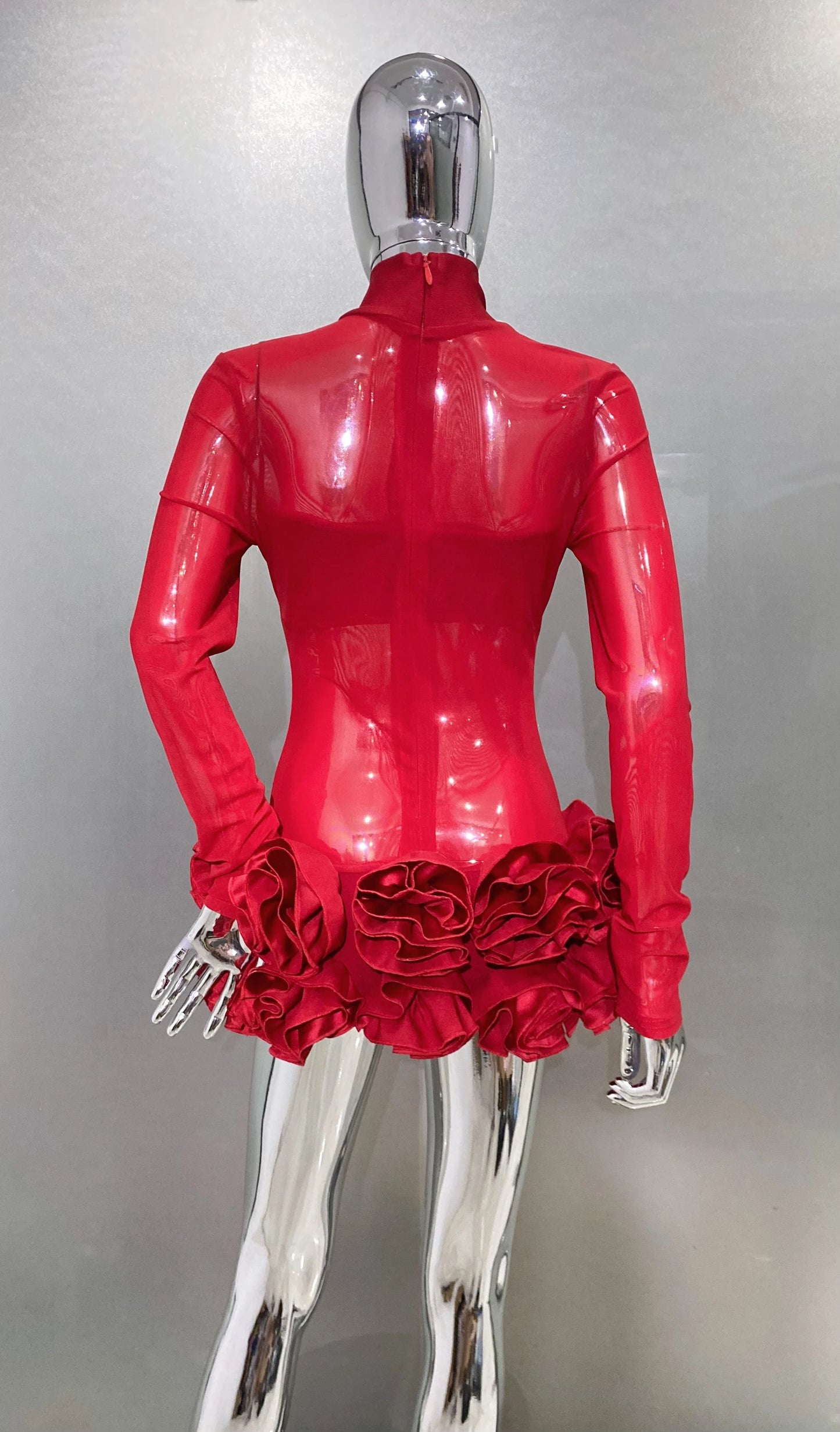 Love Interest Mesh Long Sleeve 3D Floral Dress