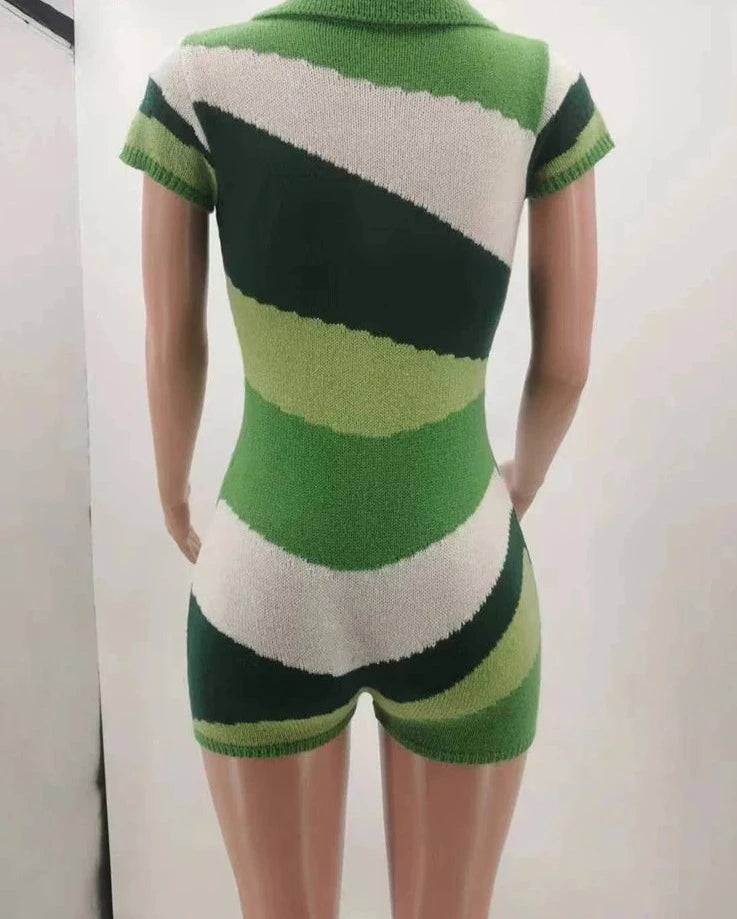 Eat Your Greens Knitted Shorts Romper Jumpsuit