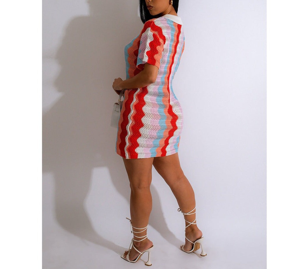 West Indies Plunge Collar Crochet Dress