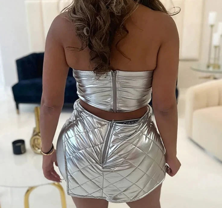 Tough Love Metallic Tube Top and Skort Set