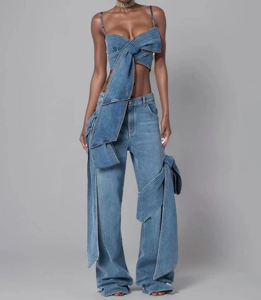Brace Yourself Bowtie Lux Denim Two Piece Set