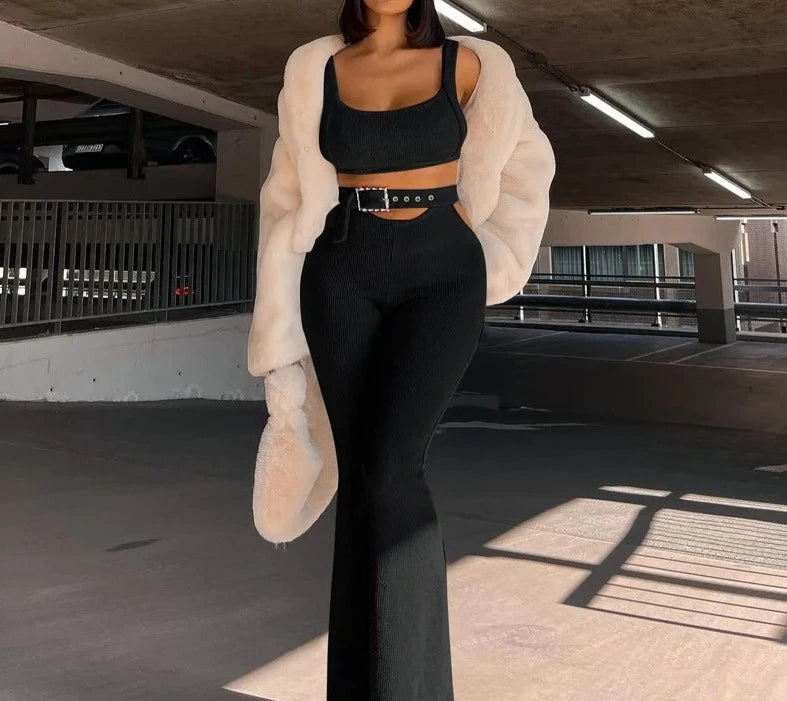 Perfectly Aligned Cut-Out Flare Pants Set