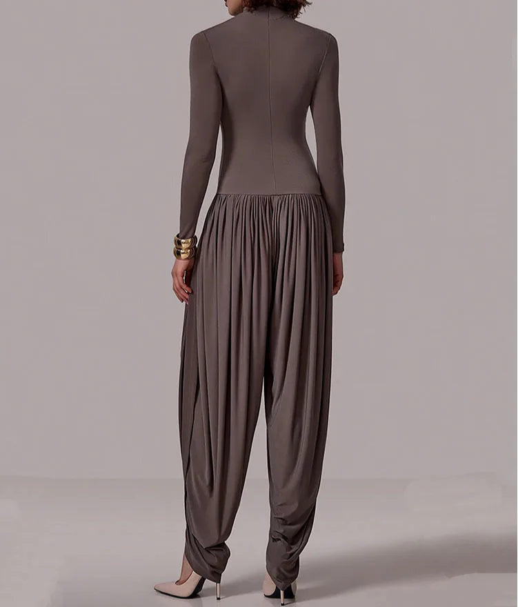 Walk In Authority Draped Leg High Neck Jumpsuit