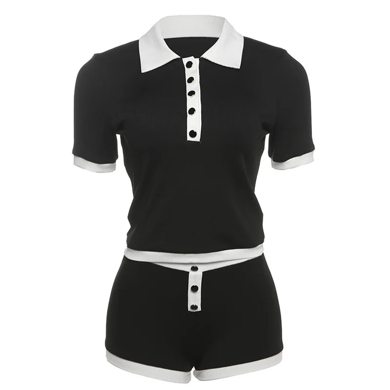 Coastal Cutie Puff Sleeve Polo Mini Shorts Combo