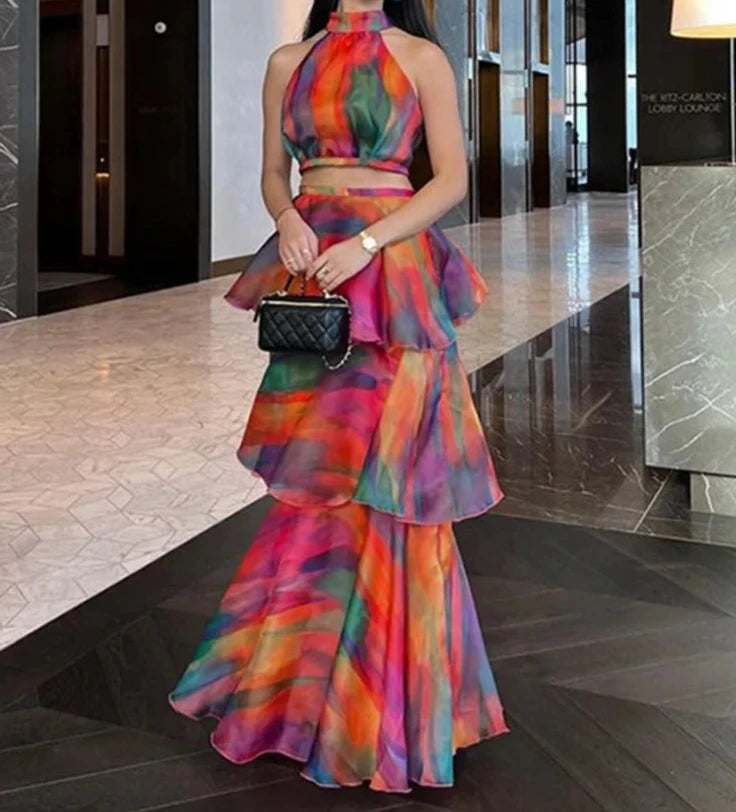 Season of Bloom Halter Neck Layered Ruffle Skirt Set