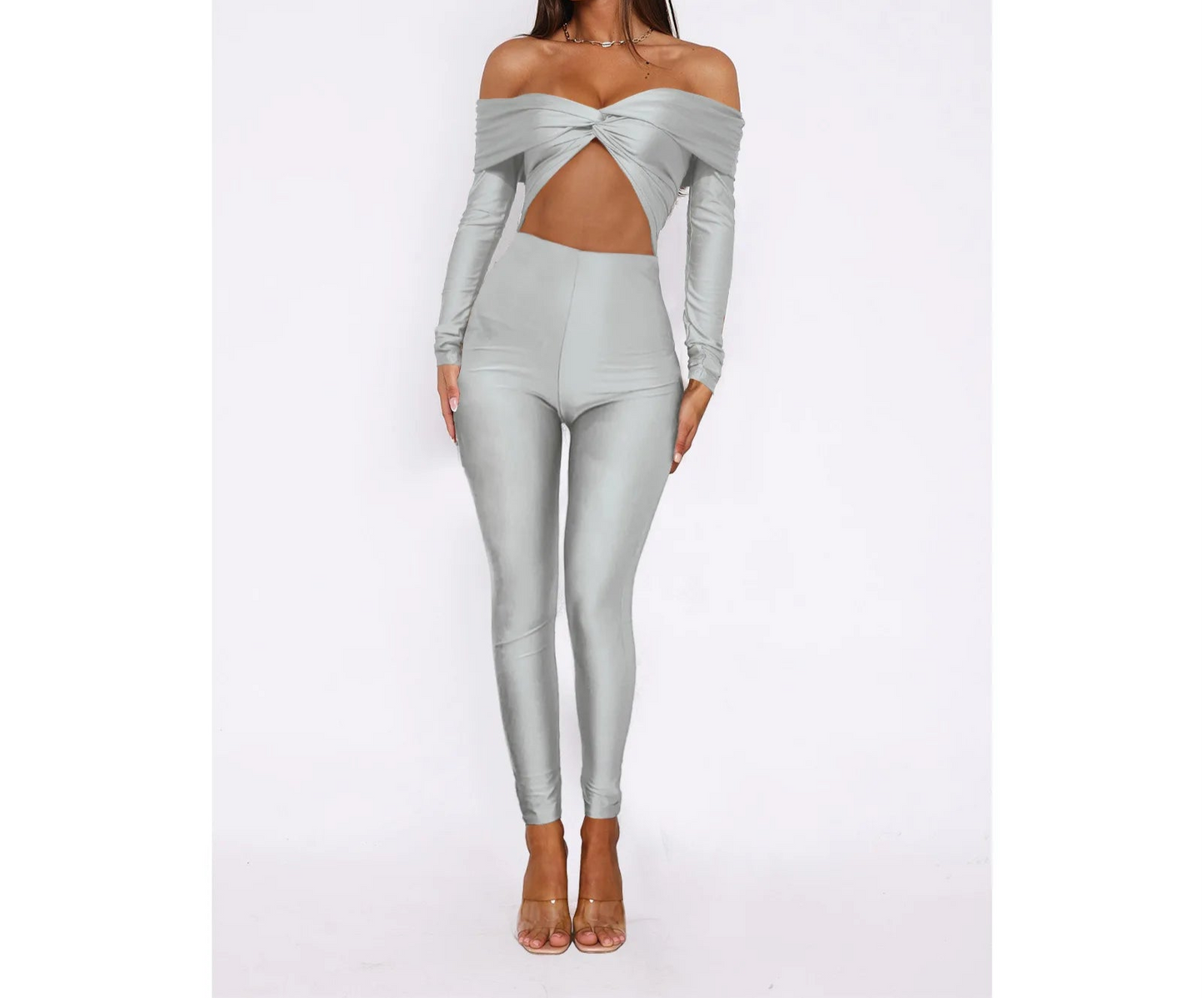 Hold The Door Off Shoulder Cut Out Jumpsuit