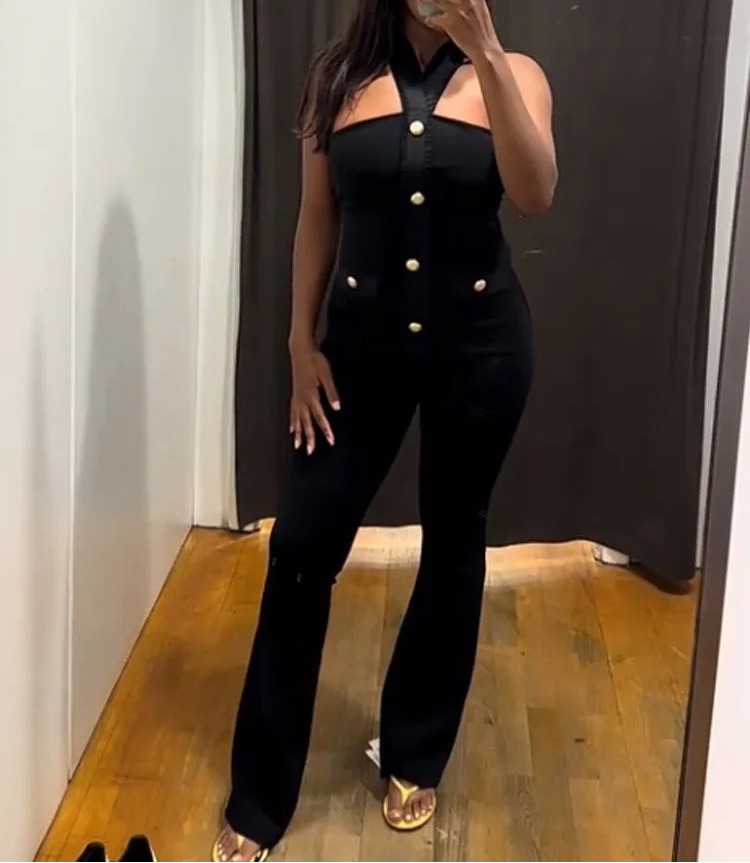 Days of Our Lives Center Strap Halter Flare Pants Combo