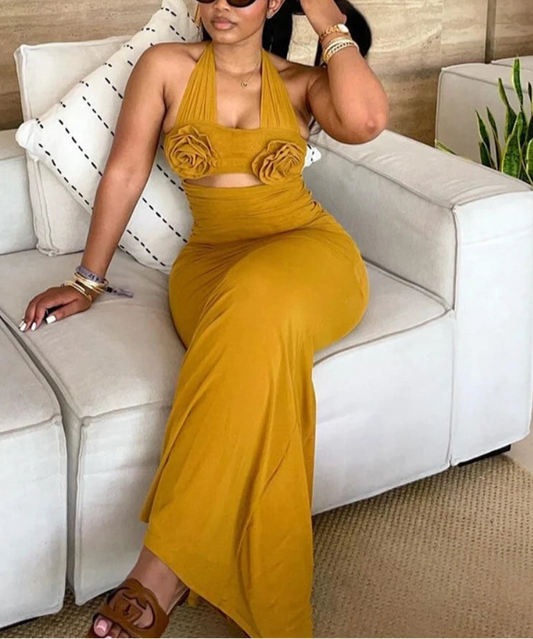 Pretty and Put Up Halter Maxi Dress