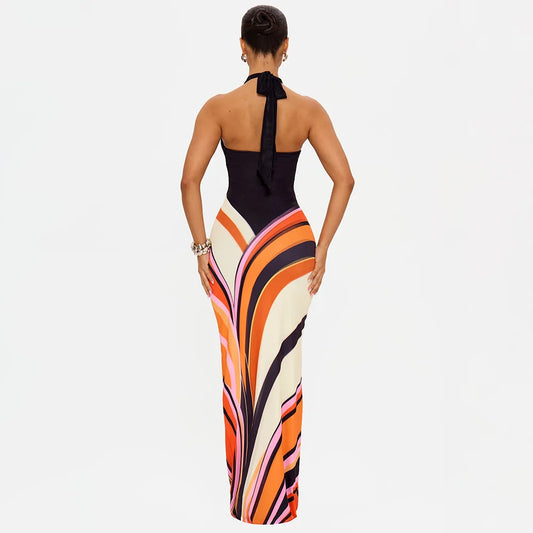 Smooth Sailing Bohemian Print Halter Maxi Dress