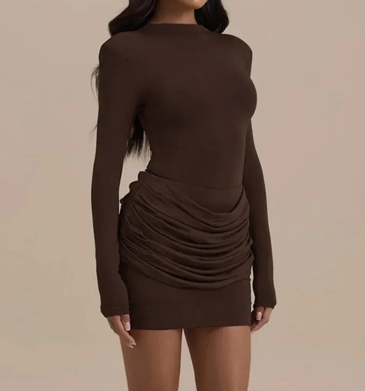 Fit for a Queen Draped Bottom Long Sleeve Mini Dress