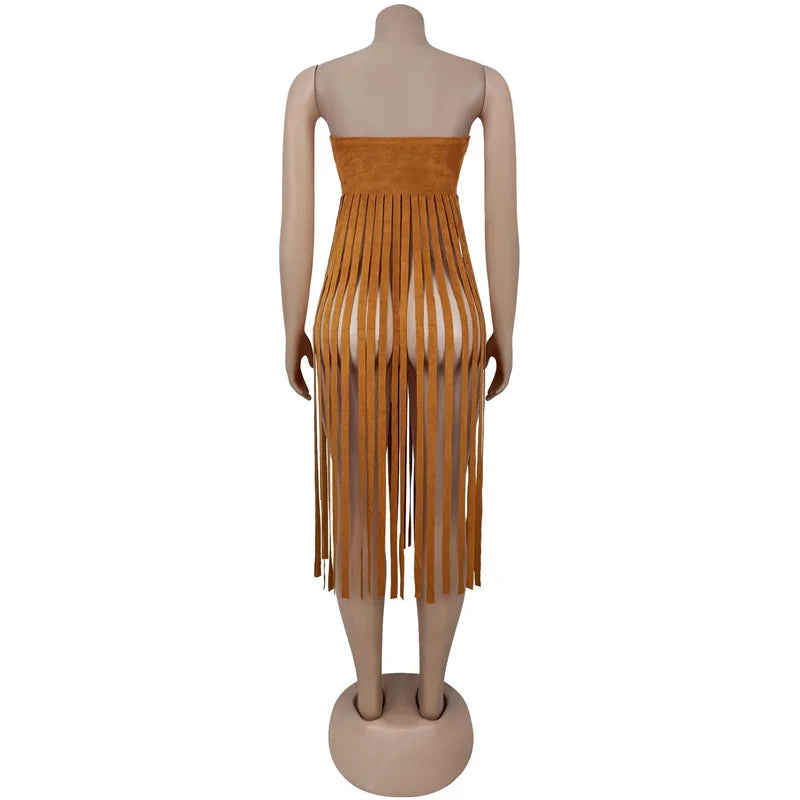Pull Some Strings Strapless Fringe Top