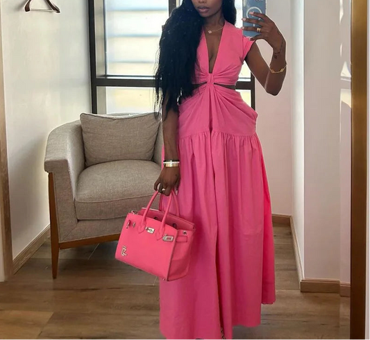 Carried Away Gathered Waist Cut Out Maxi Dress