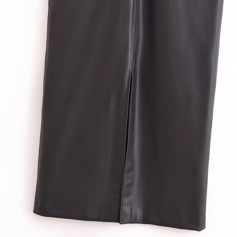 Lowkey High Fashion Asymmetrical Faux Leather Midi Dress