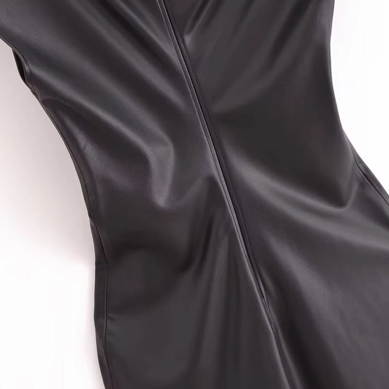 Lowkey High Fashion Asymmetrical Faux Leather Midi Dress