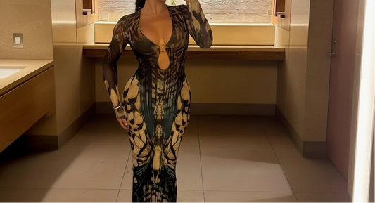 Middle of the Ocean Abstract Print Keyhole Mesh Dress