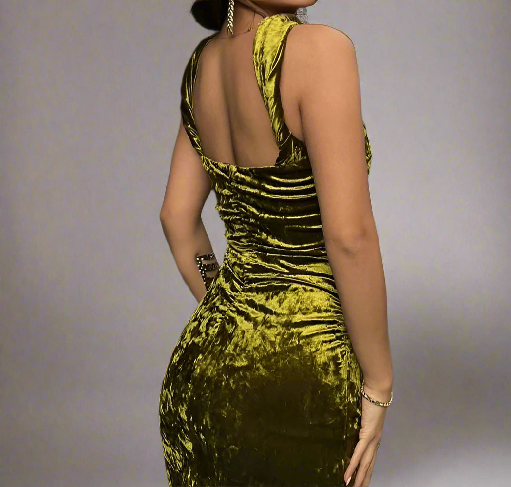 Rich in Beauty Velvet Reverse Halter Midi Dress