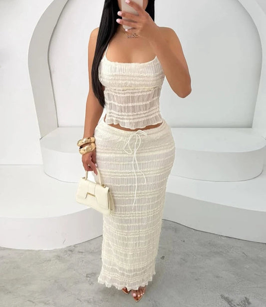 Heaven on Earth Boho Lace-Up Top + Skirt Combo