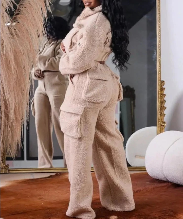 Snow Bunny Shearling Jacket and Pants Set