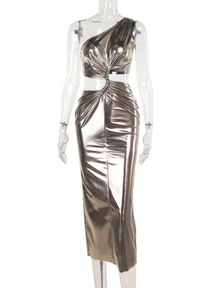 Light Show Cutout Ruched Long Midi Dress