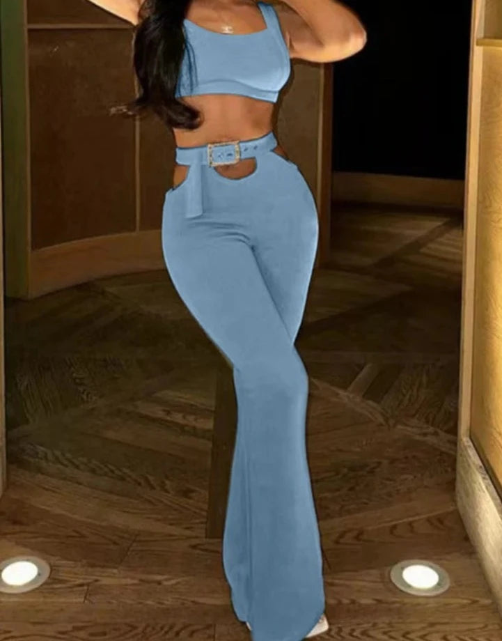 Perfectly Aligned Cut-Out Flare Pants Set