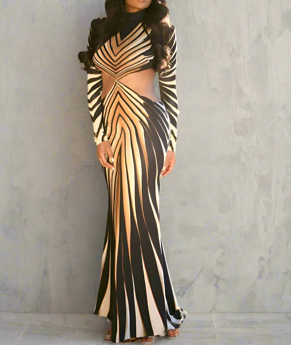 Ray of Sunshine Cut Out Long Sleeve Maxi Dress