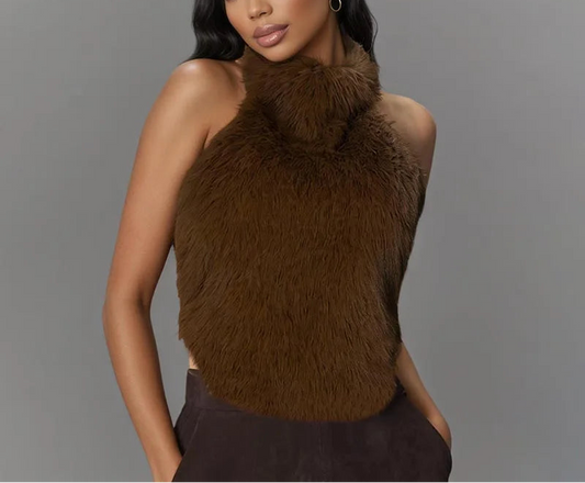Dust Your Shoulder Off Faux Fur High Neck Halter