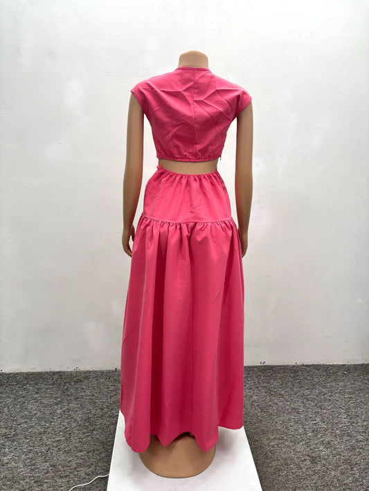 Carried Away Gathered Waist Cut Out Maxi Dress