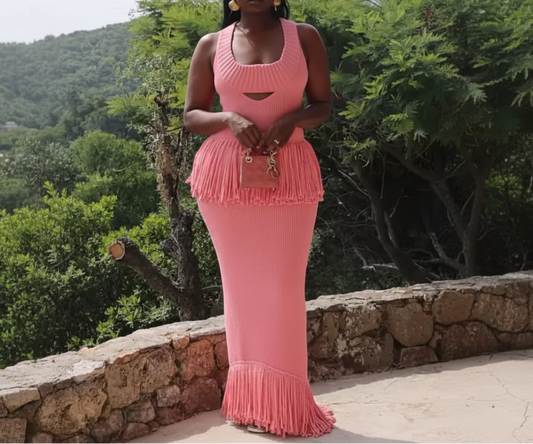 Shake It Off Layered Fringe Tank Maxi Dress