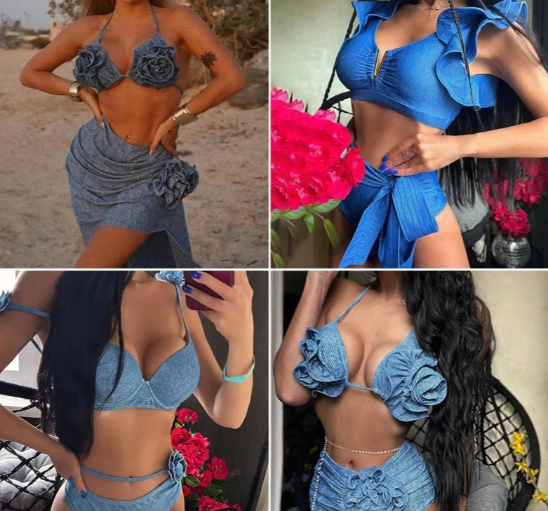 Just Dandy Flower Petal Three Piece Swimsuit