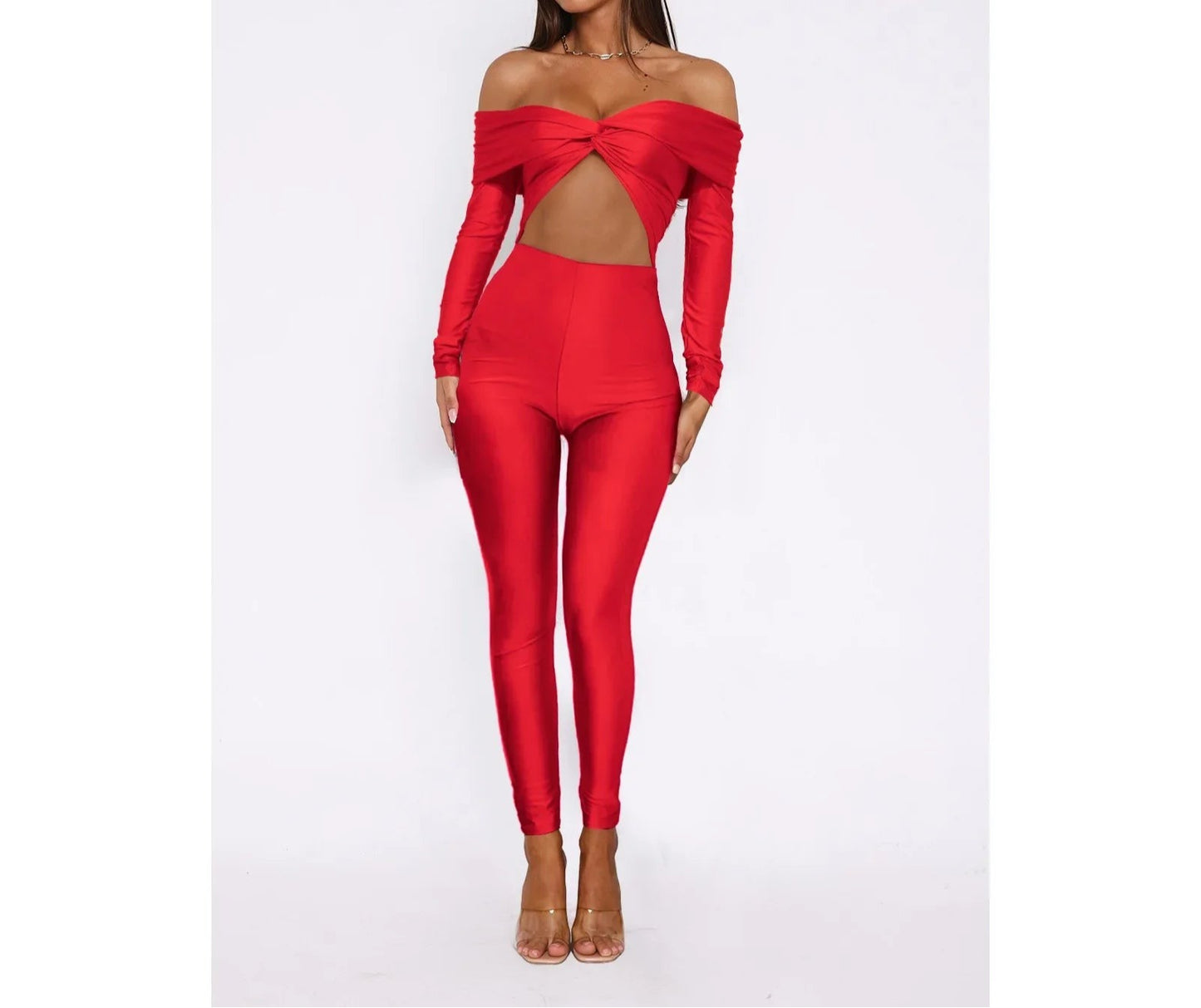 Hold The Door Off Shoulder Cut Out Jumpsuit