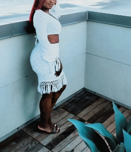 Sugar and Spice Fringe Long Sleeve + High Waist Skirt Combo