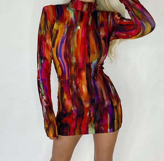 "Painted On" High-Shoulder Mini Dress