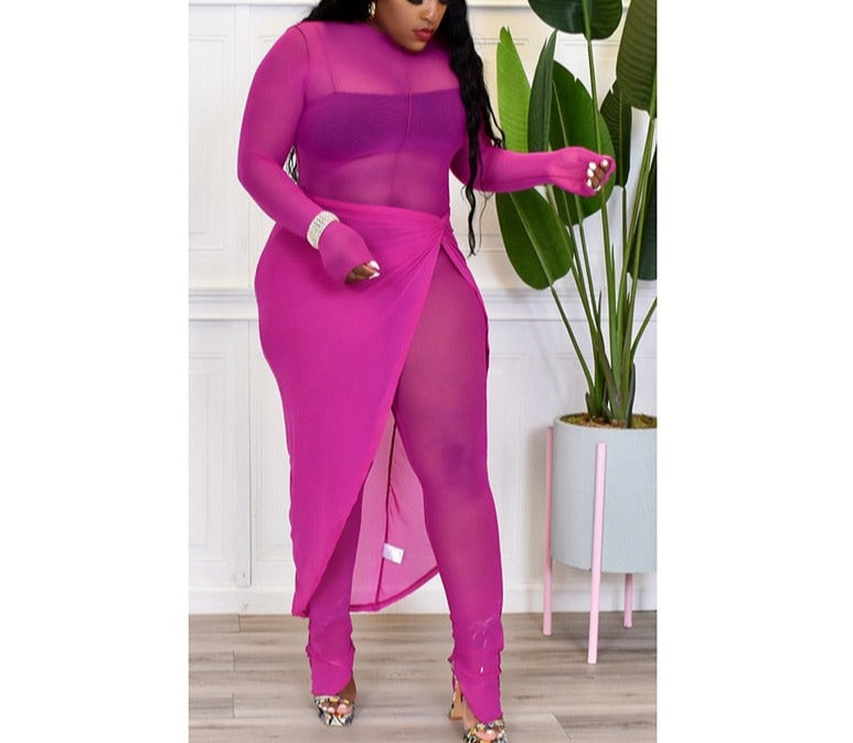 Two-Piece Mesh Jumpsuit W/ Wrap Skirt