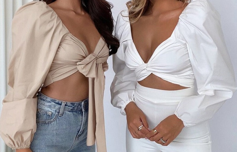 Double Cross Lantern Sleeve Top