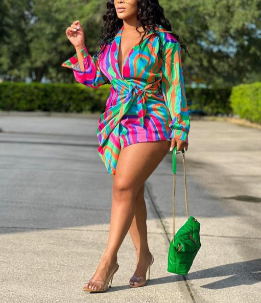 Psychedelic Print Wrap Blouse