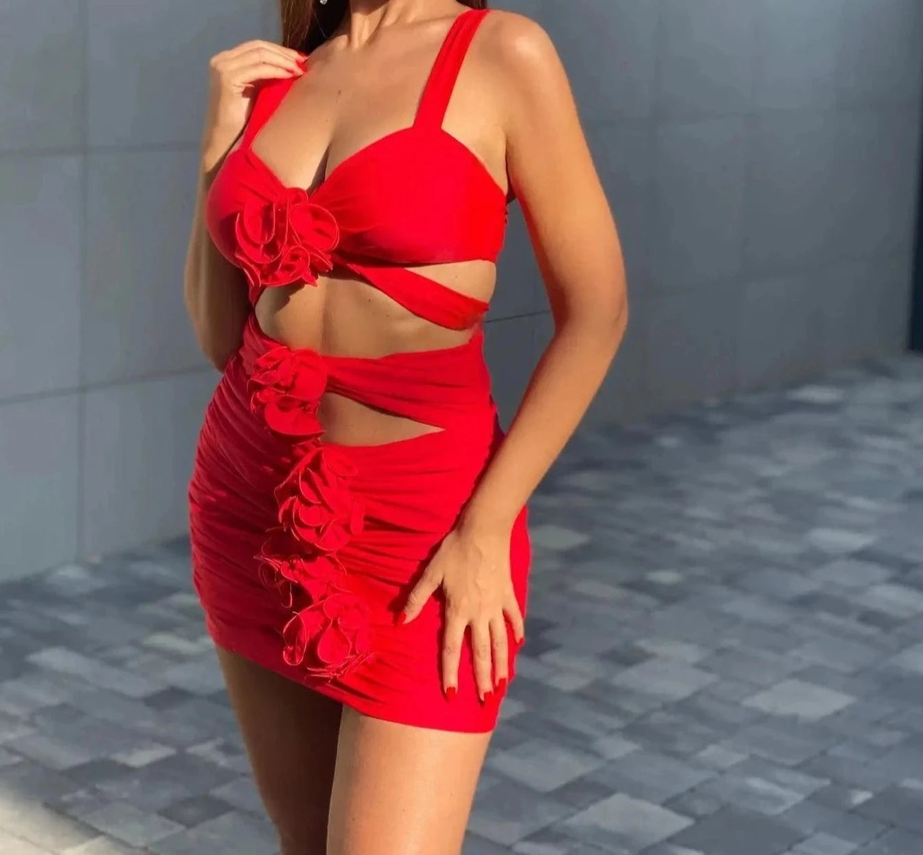 Call Me Rose Cut Out Bodysuit Skirt Set Swimsuit Double