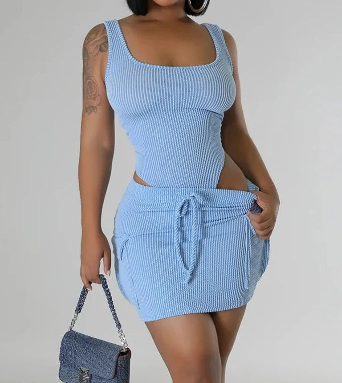 Most Wanted Ribbed Body Suit Skirt Set