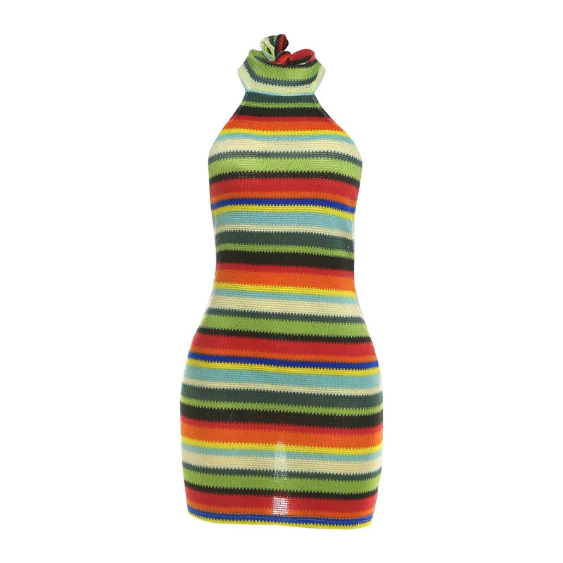 Look But Don't Touch Knit Multicolor Halter Mini Dress