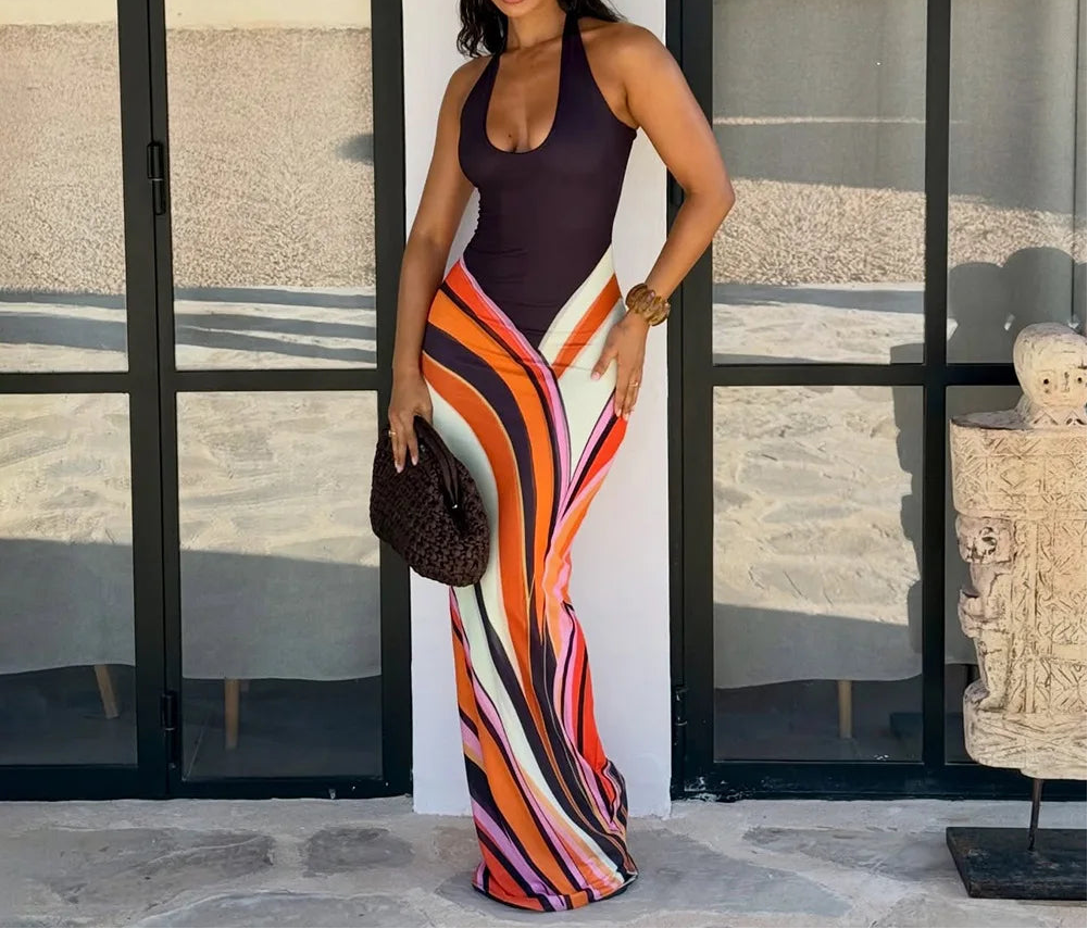Smooth Sailing Bohemian Print Halter Maxi Dress